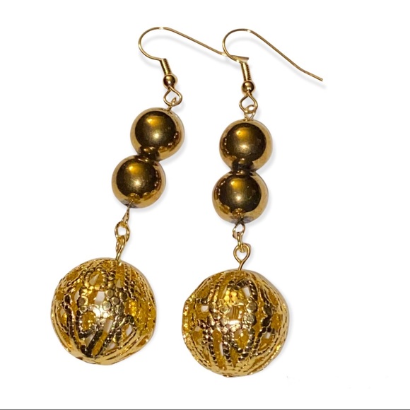 Hand Crafted Jewelry - Hand Crafted Gold Earrings Filigree Long Dangle Handmade Jewelry Pierced